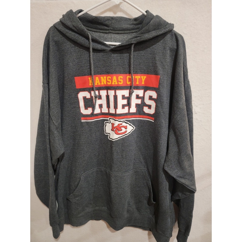 Kansas City Chiefs Hoodie Men's 2XL Gray Red Pullover Graphic NFL Team Apparel